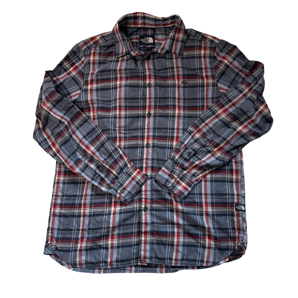 The North Face Mens Plaid Button Down Shirt Blue Red White Long Sleeve Large